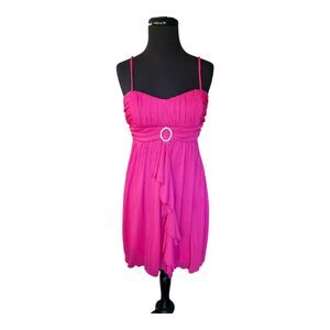 Y2K City Triangles Juniors Hot Pink Babydoll Dress Sz Med Prom HOCO Fairy  Sheer